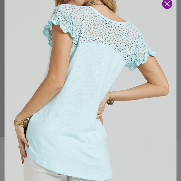 Lace-Accent Ruffle-Sleeve Tee - Picture 2 of 4